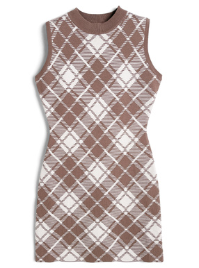 チェック柄ノースリーブニットタイトミニワンピース