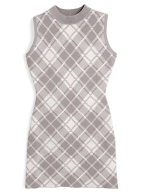 チェック柄ノースリーブニットタイトミニワンピース