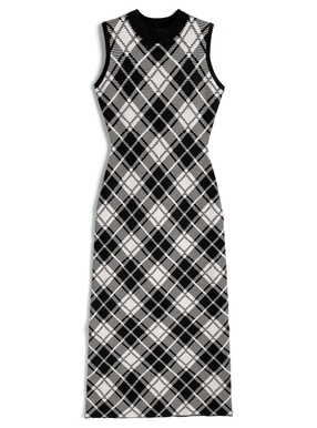 チェック柄ノースリーブニットタイトロングワンピース