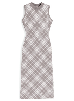 チェック柄ノースリーブニットタイトロングワンピース