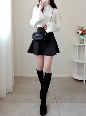 インパン裏地付きハイウエストフレアミニスカート