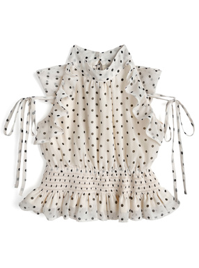 ドット柄アメスリフリルリボントップス