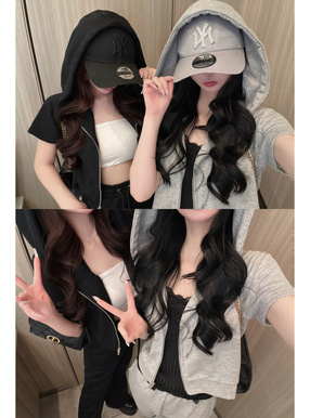 ショート丈ダブルジップパーカー×フレアパンツスウェットセットアップ