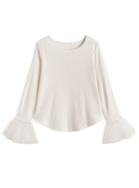 チュールフレアスリーブリブトップス