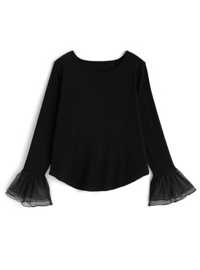 チュールフレアスリーブリブトップス