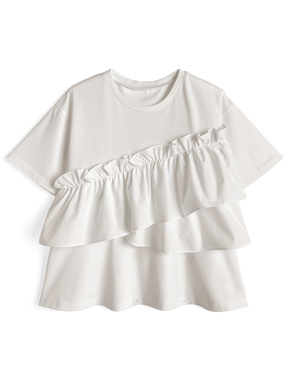 接触冷感アシンメトリーフリルTシャツ