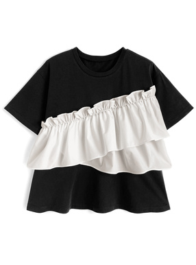 接触冷感アシンメトリーフリルTシャツ