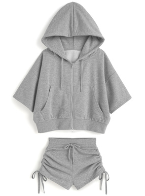 ダブルジップパーカー×ドロストショートパンツセットアップ