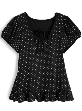 ドット柄リボンフリルトップス