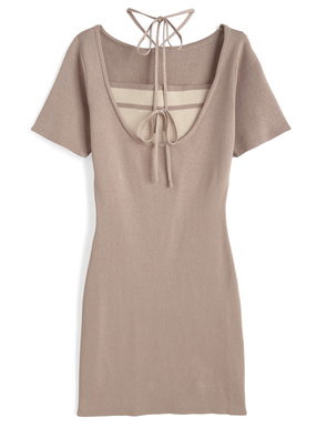 配色レイヤード風リボンニットミニワンピース