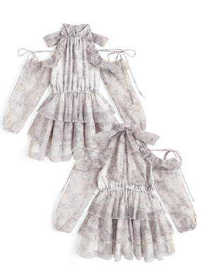 花柄ショルダーオープンリボンアメスリティアードミニワンピース