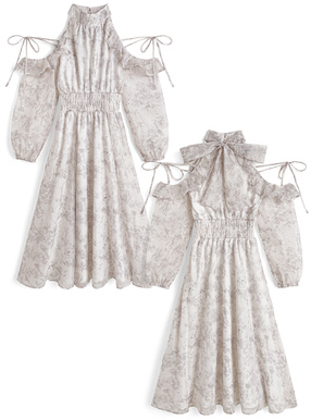 花柄ショルダーオープンリボンアメスリロングワンピース