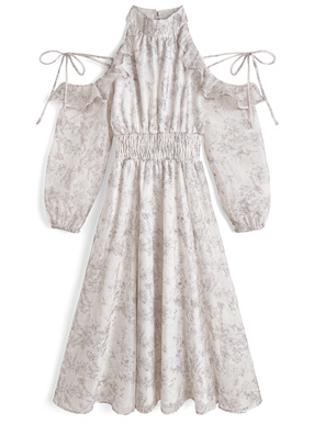 花柄ショルダーオープンリボンアメスリロングワンピース