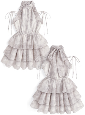 花柄リボンアメスリティアードミニワンピース