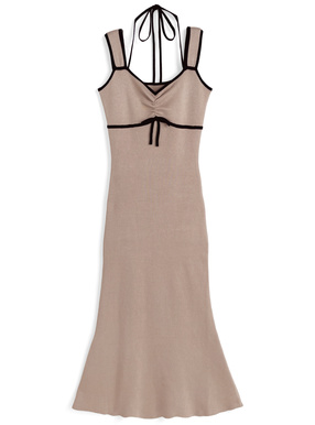 配色ホルターネックキャミソールニットワンピース