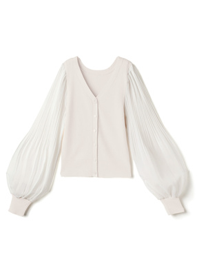 異素材プリーツスリーブカーディガン