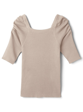 スクエアネックパワショルニットトップス