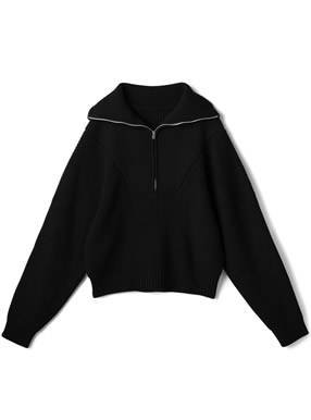 ビッグカラージップアップニットトップス