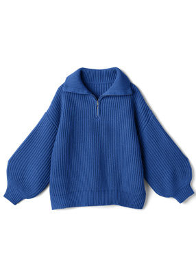 ビッグカラージップボリュームスリーブニットトップス