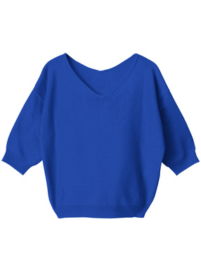 前後Vネック5分袖ニットトップス