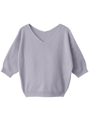 前後Vネック5分袖ニットトップス