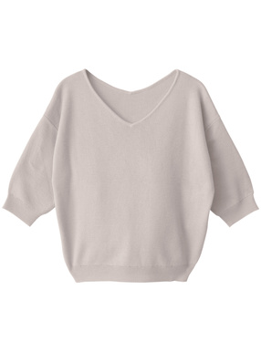 前後Vネック5分袖ニットトップス
