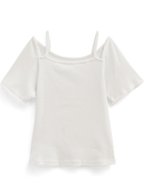 ショルダーオープンテレコリブトップス