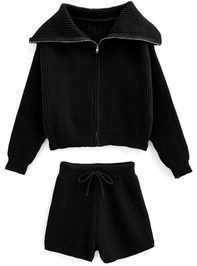 ジップトップス×ショートパンツニットセットアップ