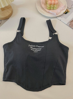 カップ付クロップド丈ロゴ刺繍タンクトップ
