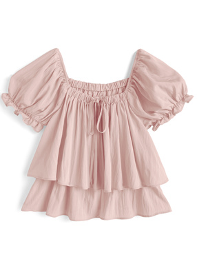 パフスリーブリボンティアードブラウス