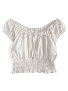 リボンオフショルダーパフスリーブブラウス