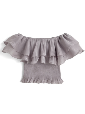 フリルオフショルシアートップス