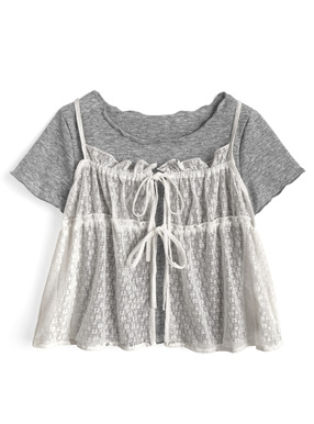 花柄レースビスチェ×Tシャツアンサンブル