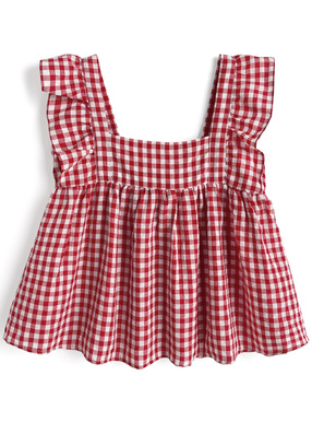 ギンガムチェック柄バックリボンブラウス