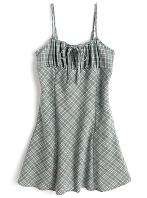 チェック柄ギャザーリボンキャミミニワンピース