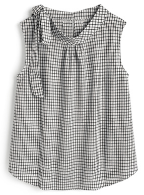 ギンガムチェック柄リボンノースリーブブラウス