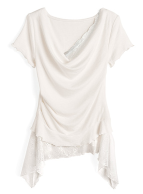 アシンメトリーレースヘムドレープトップス