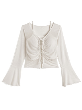 シアーリボンカーディガン×キャミソールアンサンブル