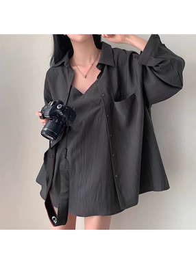 オーバーシャツ×キャミソールワンピースセットアップ