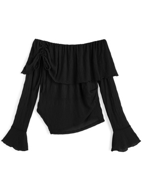 ギャザーオフショルダーアシンメトリーシアートップス