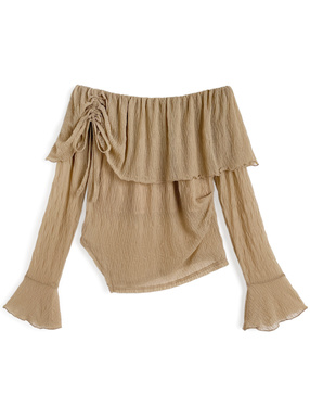 ギャザーオフショルダーアシンメトリーシアートップス