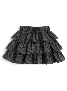 インパン裏地付きチェック柄ティアードフリルミニスカート