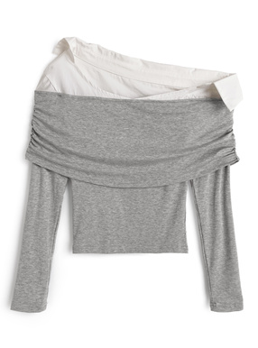 シャツドッキングオフショルダートップス