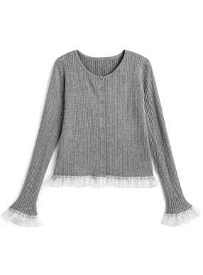 レースフリルリブニットカーディガン