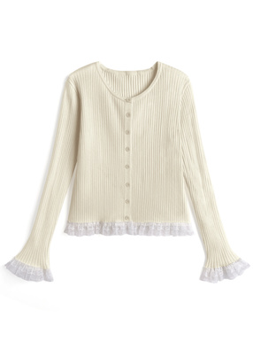 レースフリルリブニットカーディガン