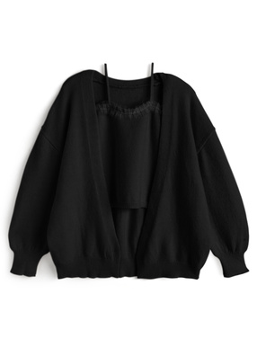 ロングカーディガン×レースキャミソールニットアンサンブル