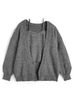 ロングカーディガン×レースキャミソールニットアンサンブル