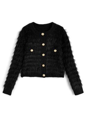 ゴールドボタンシャギーニットカーディガン