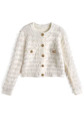 ゴールドボタンシャギーニットカーディガン