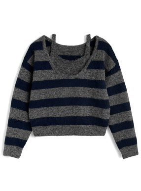 ボーダー柄レイヤード風ニットトップス